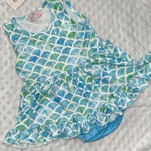 Pete and Lucy Blue and Green Scallop Pattern Baby Dress